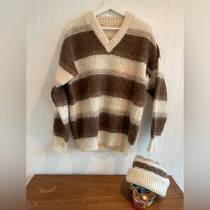 Hilda Ltd. 100% Pure Wool Striped Sweater & Beanie Toque Set made in Iceland